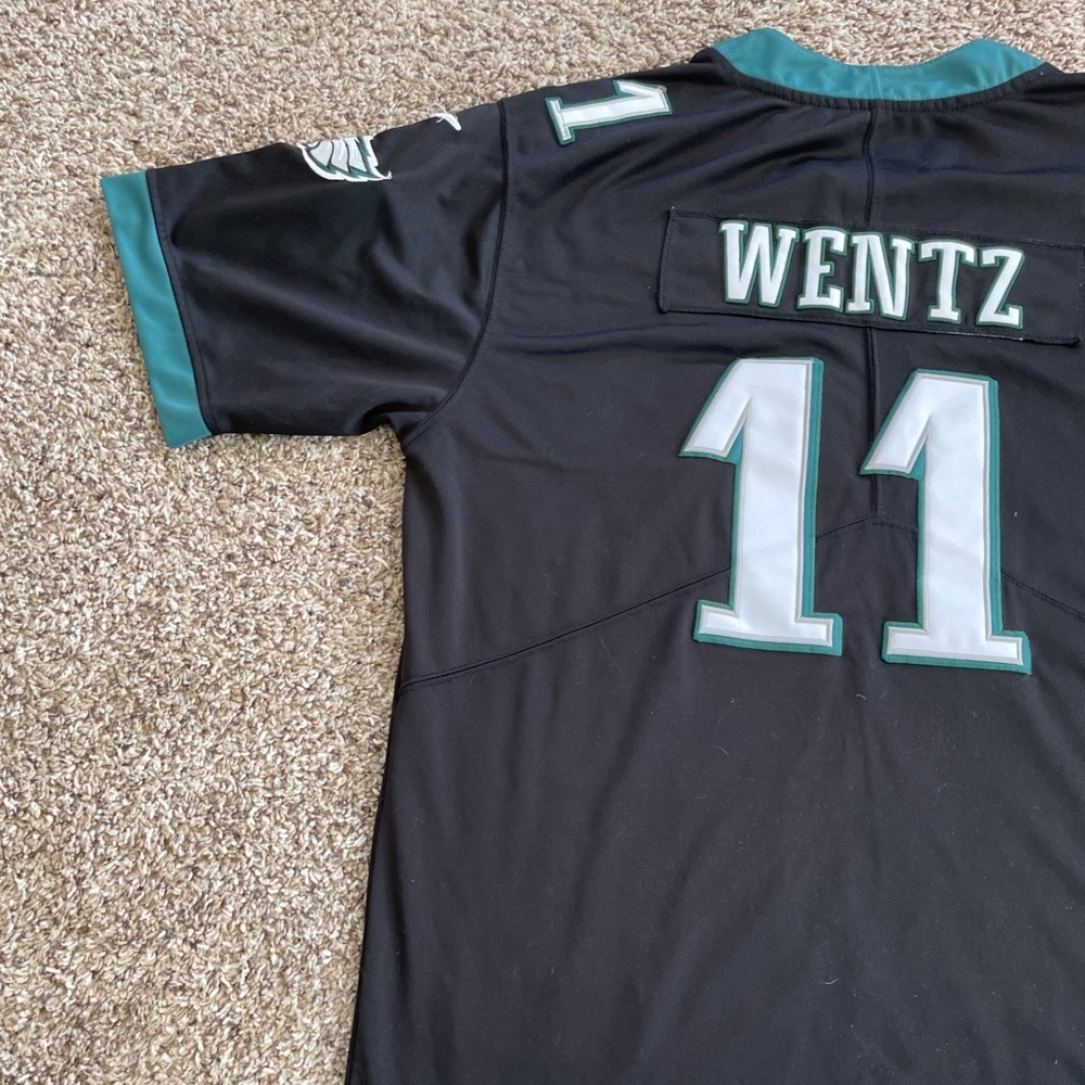 Nike Philadelphia Eagles Carson Wentz 11 NFL 100 Black Jersey Mens XL Stitched - Picture 13 of 16